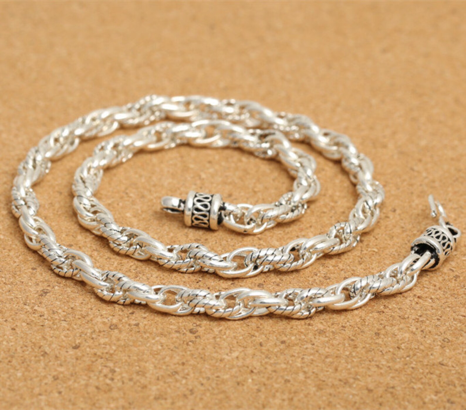 Sterling Silver Chunky Twist Rope Chain 8mm 925 Silver Bail Etsy