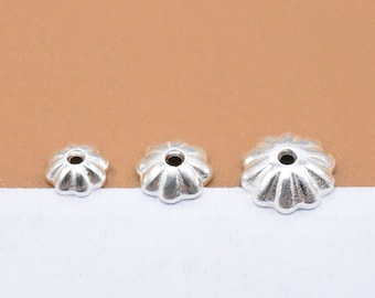 60 Sterling Silver Plain Flower Bead Caps, 925 Silver Floral Bead Cap, Blossom Bead Cap, Pumpkin Bead Cap, Spacer Bead Cap 3mm 4mm 5mm