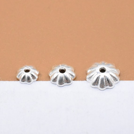 30 Sterling Silver Plain Flower Bead Caps, 925 Silver Floral Bead Cap, Blossom Bead Cap, Pumpkin Bead Cap, Spacer Bead Cap 3mm 4mm 5mm