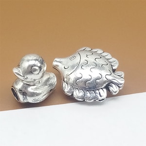Sterlingzilveren eendkralen, zeeviskralen, 925 zilveren oceaankraal, zeekraal, armbandkraal, kettingkraal