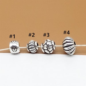 10 Sterling Silver Small Beads, Seed Bead, Spacer Bead, 925 Silver Flower Imprint Bead, Bicone Beads, Bracelet Necklace Bead
