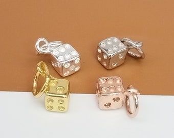 Ciondolo a forma di dado in argento sterling, ciondolo da gioco in argento 925, ciondolo da gioco placcato rodio, ciondolo a forma di dado placcato oro, ciondolo per bracciale, ciondolo per collana 4 mm