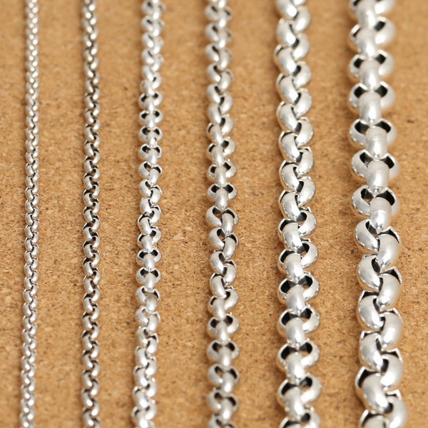 Sterling Silver Rolo Chain, 925 Silver Belcher Chain, Rolo Necklace Chain 3.5mm 4mm 5mm 6mm 8mm 10mm 18 20 22 24 26 28 30 32 34 36 38 Inches