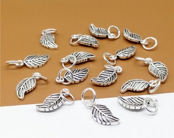 5 Sterling Silver Leaf Charms 2-Sided, 925 Silver Leaf Charms, Leaf Pendants