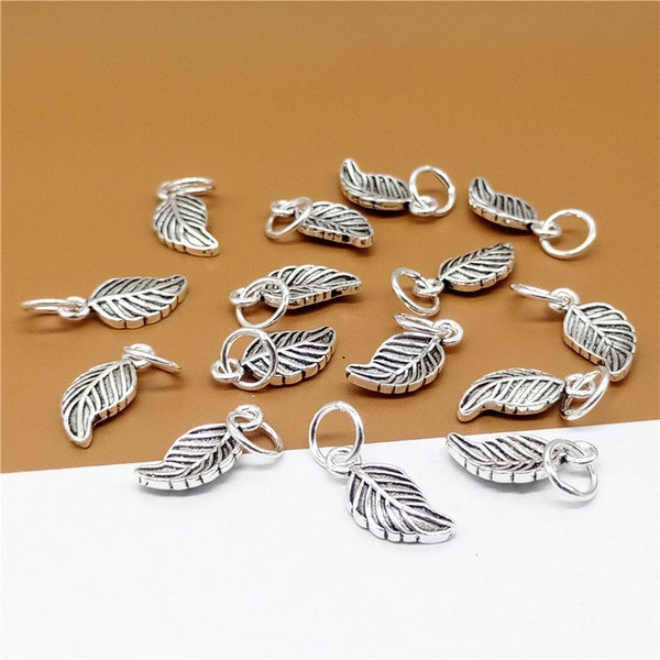 10 Sterling Silver Leaf Charms 2-Sided, 925 Silver Leaf Charms, Leaf Pendants