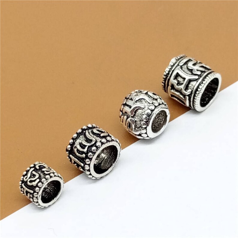 Sterling Silver Om mani padme hum Beads Sterling Om Spacer Beads Om Tube Beads Sterling Silver Buddhist Buddhism Bead