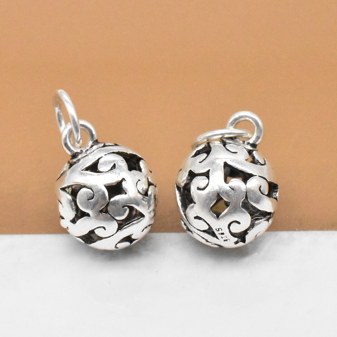 2 Sterling Silver Spiral Round Charms, 925 Silver Spiral Ball Charms