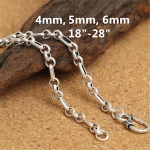 Sterling Silver Figaro Chain Necklace, 925 Silver Figaro Chain Necklace, Rolo Chain Necklace, Belcher Chain 4mm, 5mm, 6mm; 18 20 22 24 Inch