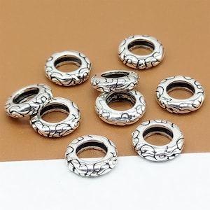 10 Sterling Silver Large Hole Spacer Beads, Bracelet Beads, 925 Silver Spacers for Bracelet, Spiral Pattern Spacer Beads