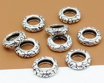 10 Sterling Silver Large Hole Spacer Beads, Bracelet Beads, 925 Silver Spacers for Bracelet, Spiral Pattern Spacer Beads