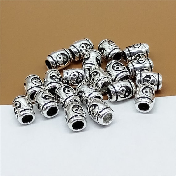 6 Sterling Silver Taichi Barrel Beads 925 Silver Tai Chi Beads