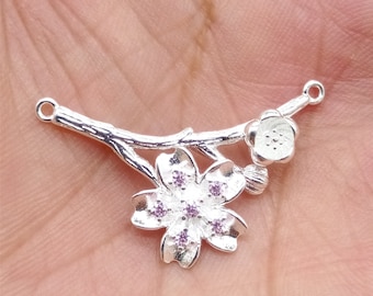Sterling Silber Blumen Halskette Charm, Zirkon Blumen Charm, 925er Silber Blumen Anhänger für Halskette, Frauen Charme, Floral Charm