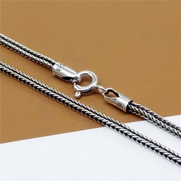 Sterling Silver Foxtail Chain, Bali Wheat Chain, 925 Silver Bali Wheat Chain Necklace, Twist Rope Chain Necklace 2mm 16 to 32 Inches