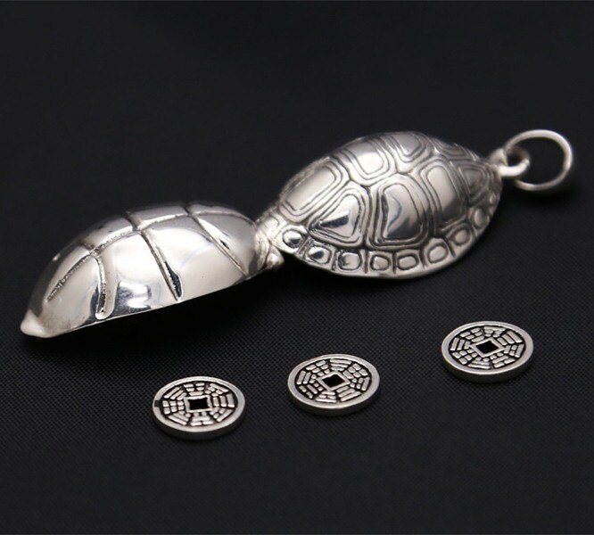 Turtle Locket Sterling Silver Turtle Shell Locket With Three Coins, Prayer Box ...