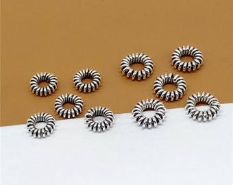 15 Sterling Silver Coiled Rope Ring Bead, Sterling Coiled Spacer Bead, 925 Silver Twisted Rope Ring Bead, Large Hole Bead 5mm 6mm