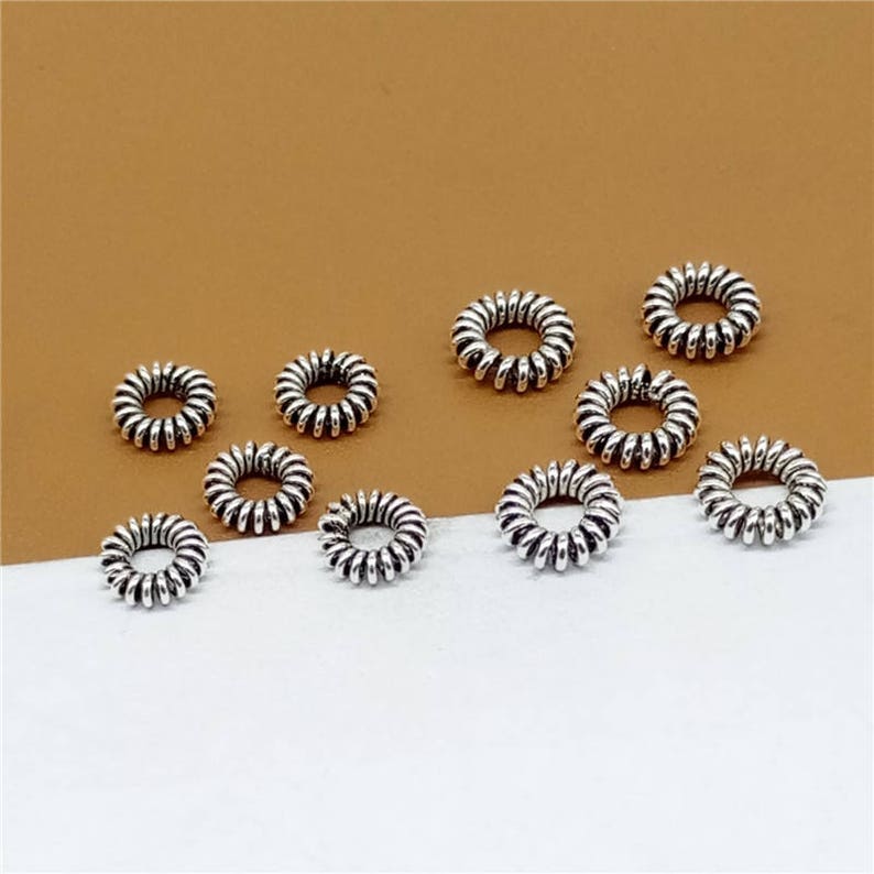 30 Sterling Silver Coiled Rope Ring Bead 925 Silver Twisted Rope Ring Bead Large Hole Bead 5mm 6mm Sterling Coiled Spacer Bead