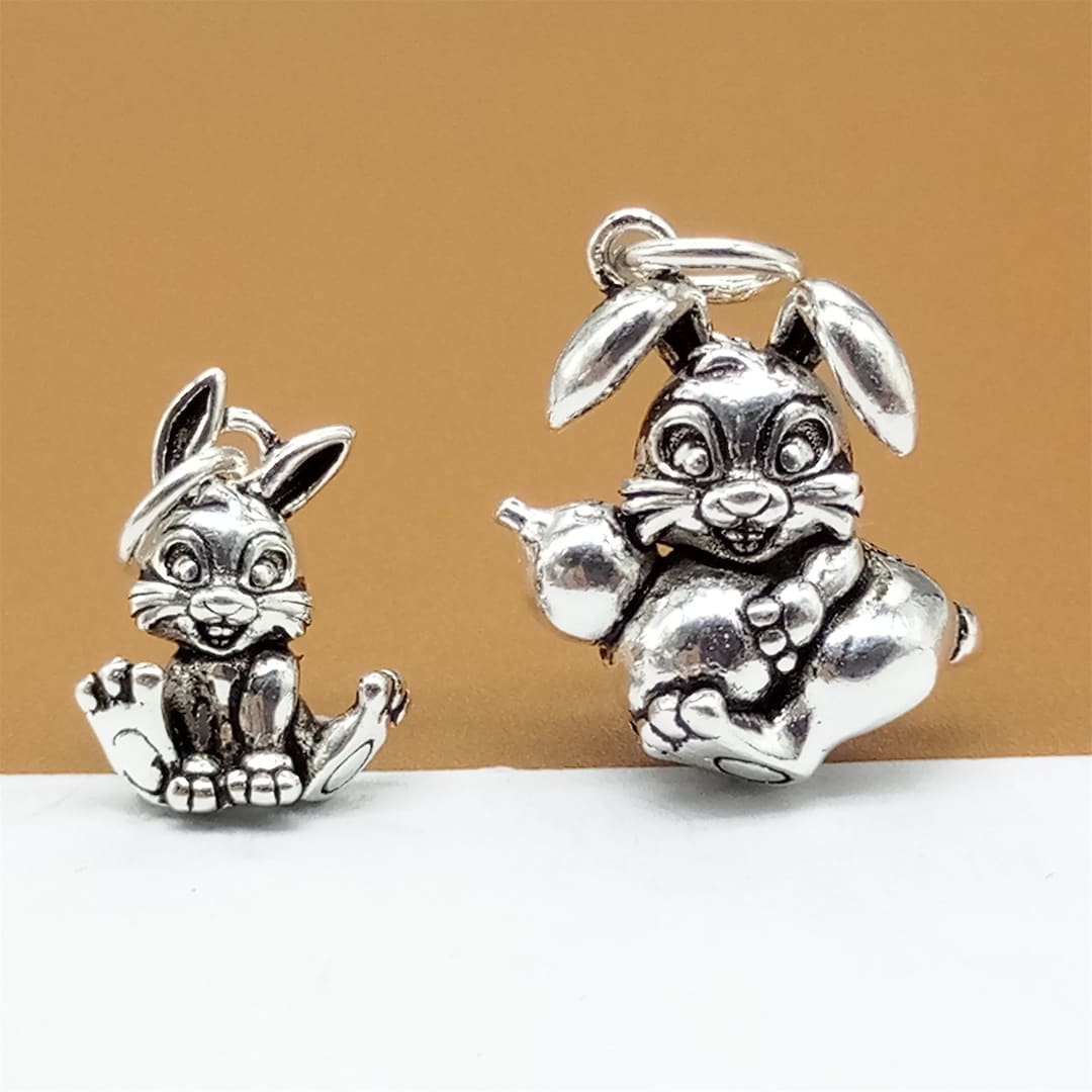 Sterling Silver Bunny Charm, 925 Silver Rabbit Charm, Animal Charm ...