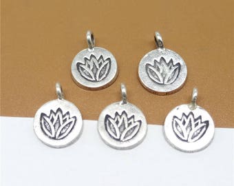 5 Thai Karen Hill Tribe Silver Lotus Charms, Higher Silver Content than Sterling Silver Lotus Charms, Lotus Charms Necklace Bracelet