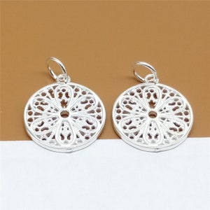 2 Sterling Silver Filigree Life Flower Charms 14.5mm, 925 Silver Flower Charm, Shiny Flower Pendant, Bracelet Charm, Necklace Charm