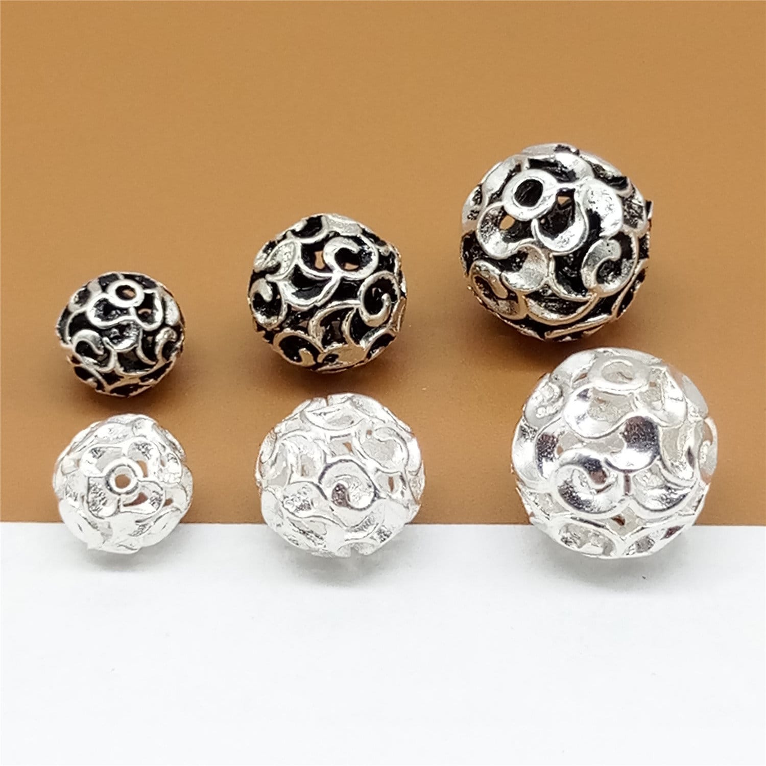 Sterling Silver 925 Round Filigree Beads 12mm hole size 2mm