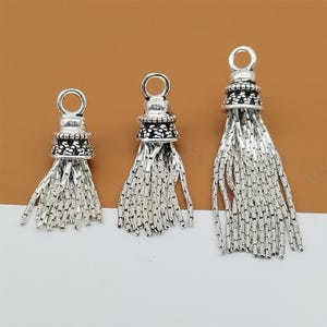 Sterling Silver Tassel Charm, 925 Silver Tassel Charm, Bamboo Chain Tassel Charm, Chain Tassel Pendant, Tassel Necklace Charm