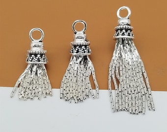 Sterling Silver Tassel Charm, 925 Silver Tassel Charm, Bamboo Chain Tassel Charm, Chain Tassel Pendant, Tassel Necklace Charm