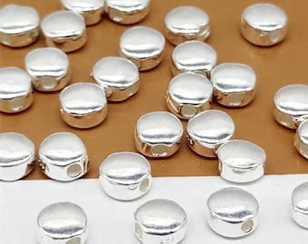 5 cuentas redondas planas de plata de ley, cuentas circulares pequeñas, cuentas redondas brillantes de plata 925, cuentas de semillas, cuentas para pulseras, cuentas para collares