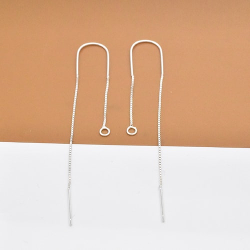 2 Pairs Sterling Silver U Earring Threaders with Closed Jump Ring, 925 Silver Ear Thread, Box Chain Earring Threader, Earring Components