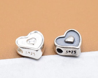 5 Sterling Silver Love Heart Beads 2-Sided, 925 Silver Heart Shape Bead, Love Bead, Sweetheart Bead, Bracelet Bead, Necklace Bead
