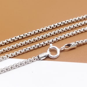 Sterling Silver Round Box Chain Necklace, 925 Silver Round Box Necklace Chain 2mm 20 22 24 26 Inches