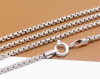 Sterling Silver Round Box Chain Necklace, 925 Silver Round Box Necklace Chain 2mm 20 22 24 26 Inches