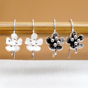 4 Pairs Sterling Silver Blossom Earring Hooks, Floral Ear Wire Hook, 925 Silver Earring Hooks, Earwire Hook, Flower Loop Earring