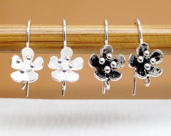 4 Pairs Sterling Silver Blossom Earring Hooks, Floral Ear Wire Hook, 925 Silver Earring Hooks, Earwire Hook, Flower Loop Earring