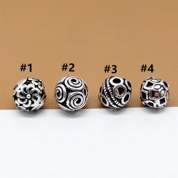 5 Sterling Silver Bracelet Beads 8mm, Nautilus Bead, 925 Silver Hollow Round Beads, Spiral Bead, Siwrl Bead, Necklace Bead