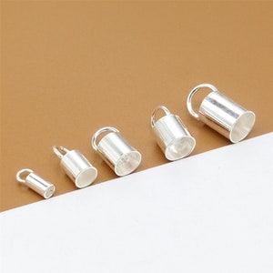 20 Sterling Silver Cord Ends, 925 Silver Cord End Cap, Bracelet Leather Cord End Cap, Hole 1mm, 1.5mm, 2mm, 2.5mm, 3mm, 4mm, 4.5mm, 5mm, 6mm