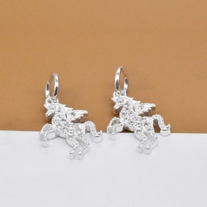 4 Sterling Silver Unicorn Charms with CZ, 925 Silver Unicorn Charms, Unicorn Pendant, Bracelet Charm, Necklace Charm, Earring Charm