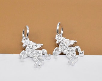 4 Sterling Silver Unicorn Charms with CZ, 925 Silver Unicorn Charms, Unicorn Pendant, Bracelet Charm, Necklace Charm, Earring Charm