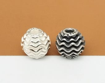 2 Sterling Silver Small Wave Beads, 925 Silver Layered Wave Bead, Spiral Bead Spacer, Oval Bead, Bracelet Bead, Necklace Bead 7mm