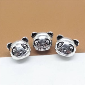4 Sterling Silver Panda Beads, 925 Silver Panda Beads