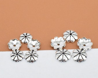 30 Sterling Silver Daisy Flower Bead Caps, 925 Silver Daisy Bead Cap, Flower Bead Cap, Blossom Cap, Spacer Bead Cap 5mm 6mm