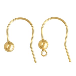 14K Gold Filled Ball End Earring Wires, Gold Filled Bead Ear Wires with Open Ring, Gold Filled Earring Hooks, Jewelry Findings 4mm