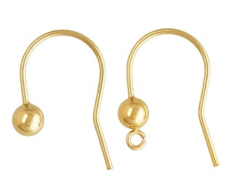14K Gold Filled Ball End Earring Wires, Gold Filled Bead Ear Wires with Open Ring, Gold Filled Earring Hooks, Jewelry Findings 4mm
