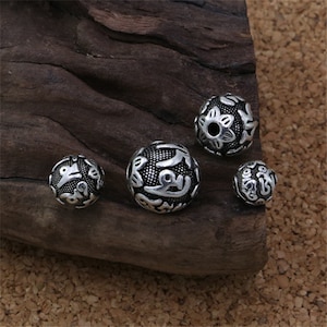 Sterling Silver Om mani padme hum Round Ball Bead 10mm 12mm 14mm 16mm, 925 Silver OM Round Beads, Bracelet Bead, Necklace Bead