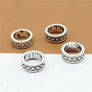 10 Sterling Silver Ring Spacer Beads, 925 Silver Checkered Spacer Bead, Large Hole Bead, Bracelet Spacer Bead