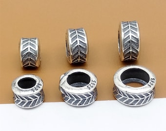 10 Sterling Silver Tree Beads,  Silver Leaf Beads, Large Hole Leaf Beads, 925 Silver Leaf Donut Bead, Tire Bead 6mm 7mm 8mm