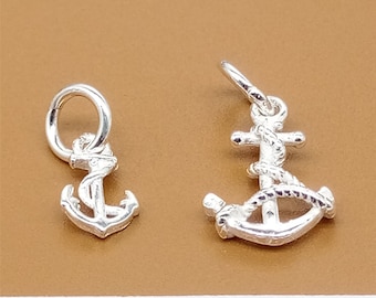 10 Sterling Silver Tiny Anchor Charms 2 Sided, 925 Silver Small Anchor Charms, Sea Jewelry, Nautical Charm Jewelry