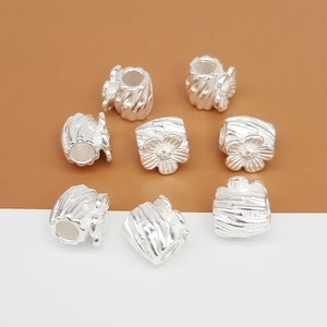 2 Sterling Silver Flower Tube Beads, 925 Silver Blossom Tube Bead, Floral Bead Spacer, Shiny Barrel Bead, Bracelet Bead, Necklace Bead