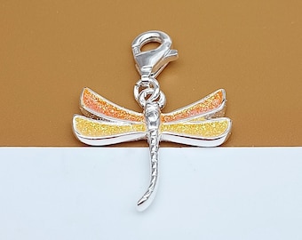 Charm de libélula de plata de ley, charm de libélula con clip de plata 925, colgante pequeño de libélula, charm de insecto, charm para pulsera o collar