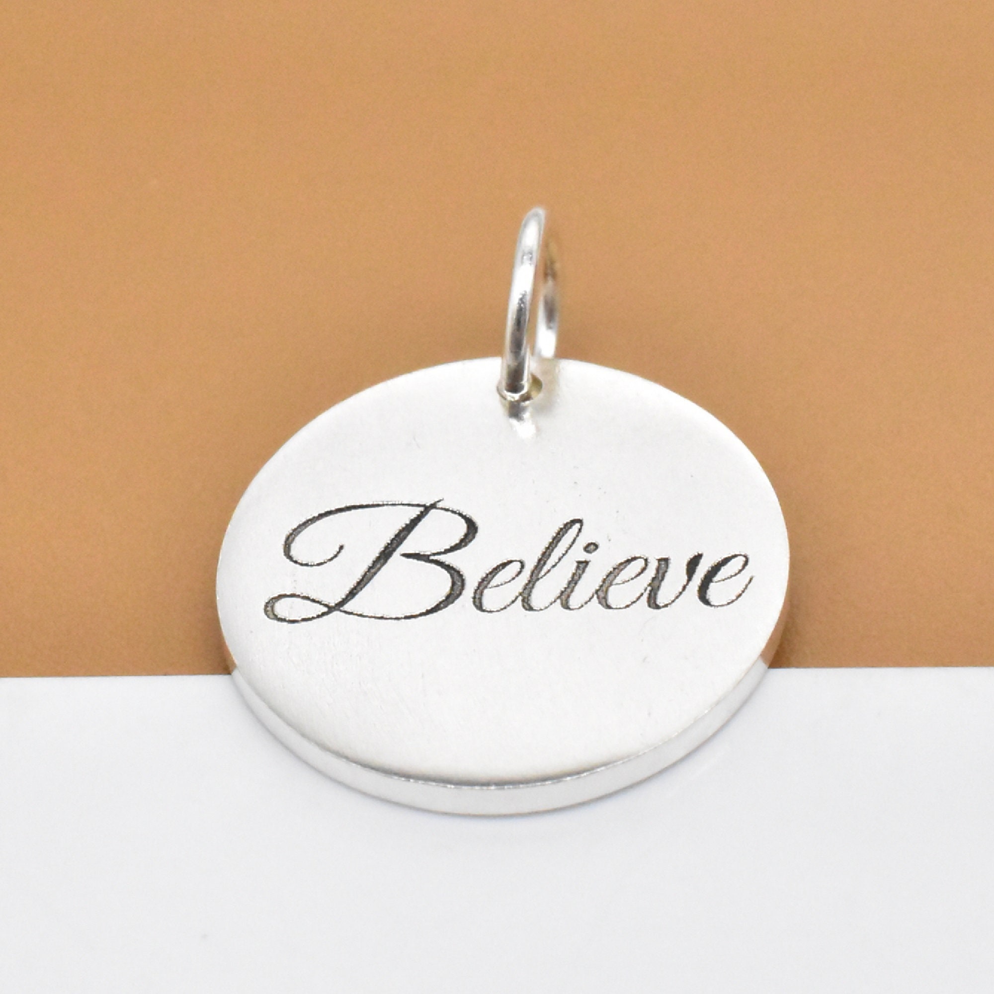 Sterling Silver Engraved Believe Charm 925 Silver Believe Charm Deep Engrave Disc Pendant Custom Disc Charm Coin Pendant Necklace Charm Etsy UK