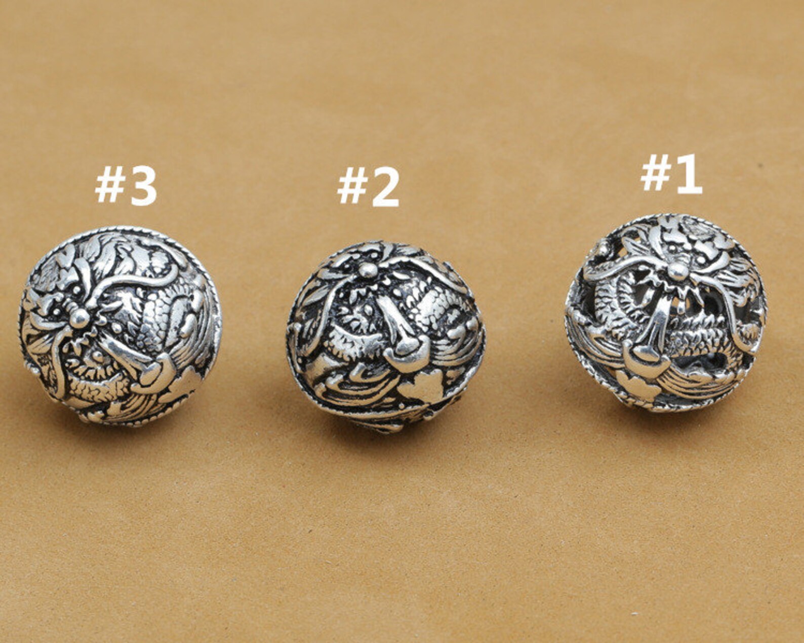 Sterling Silver Dragon Guru Beads 3 Holes Beads 925 Silver Etsy
